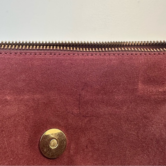 Iacucci Italian Pebbled Leather Suede Satchel Handbag Red Oxblood Blue Handles - Picture 14 of 14